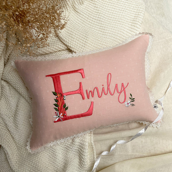 Buy Custom Embroidered Kidney Cushion in Blush Pink