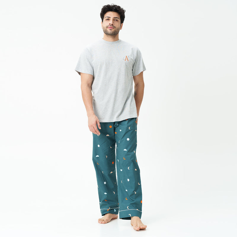 Celestial Dreams Embroidered T-shirt & Cotton Pyjama - Men