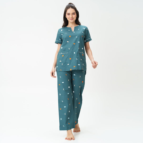 Celestial Dreams Cotton Dip-Neck Pyjama Set