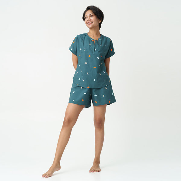 Celestial Dreams Cotton Slit Neck Top and Shorts