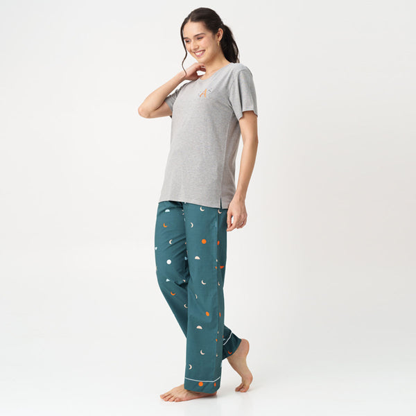 Celestial Dreams Embroidered T-shirt & Cotton Pyjama Women's