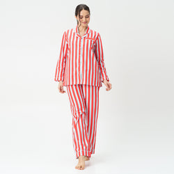 Crimson Trails Cotton Notched Collar Pyjama Set