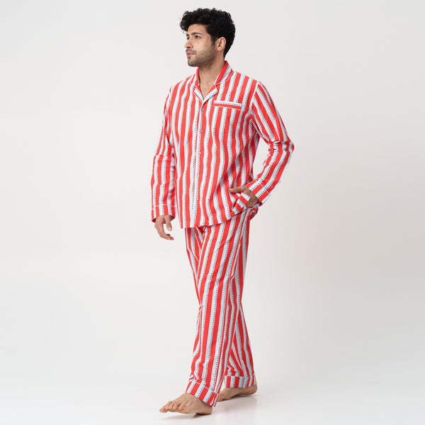 Crimson Trails Cotton Notched Pyjama Set