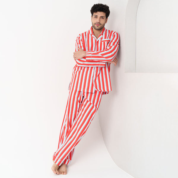 Crimson Trails Cotton Notched Pyjama Set