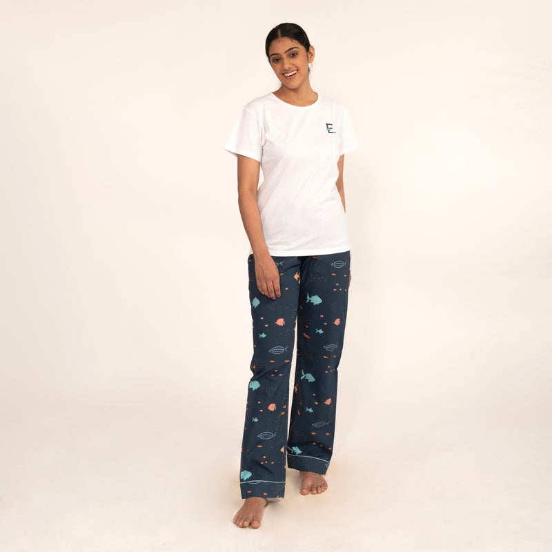 Deep Dive Embroidered T-shirt & Cotton Pyjama Women's