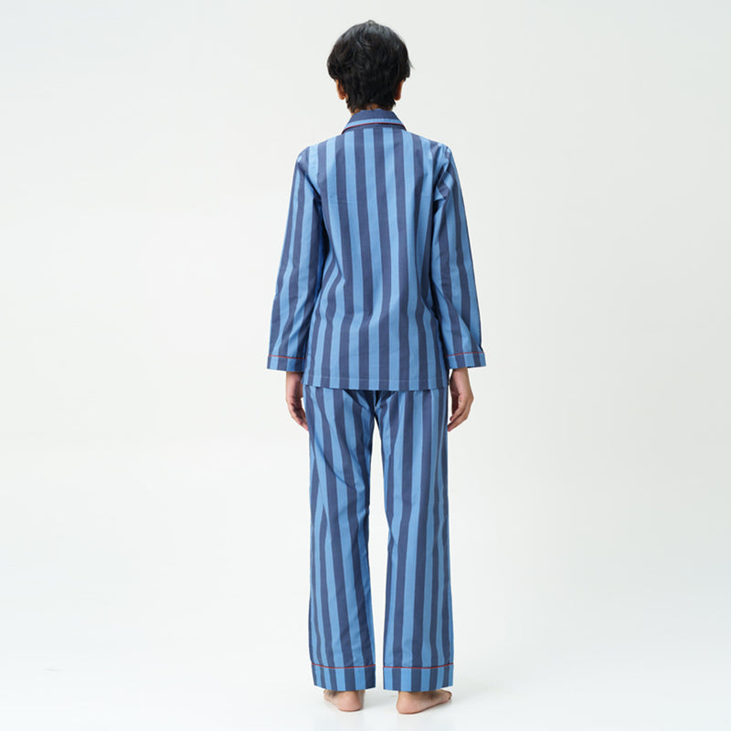 Indigo Tracks Cotton Notched Collar Pyjama Set