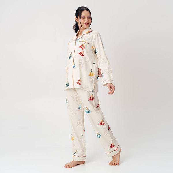 Nautical Drift Cotton Notched Collar Pyjama Set