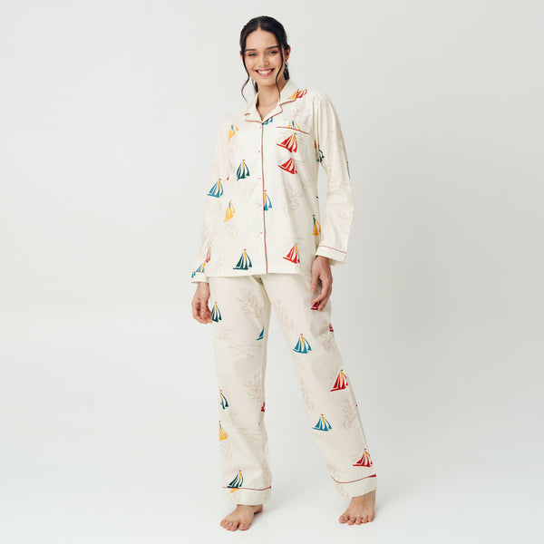 Nautical Drift Cotton Notched Collar Pyjama Set