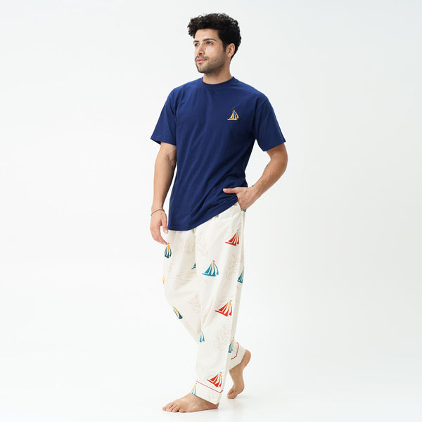 Nautical Drift Embroidered T-shirt & Cotton Pyjama - Men