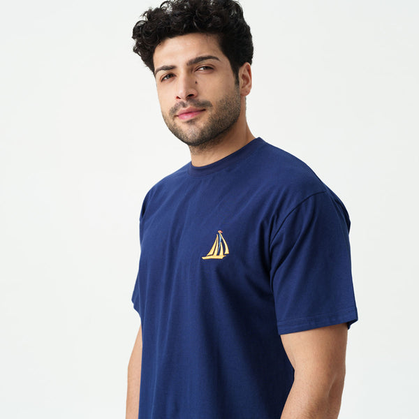 Nautical Drift Embroidered T-shirt & Cotton Pyjama - Men