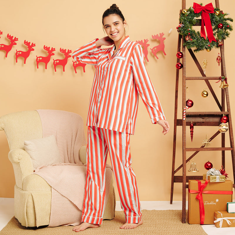 Crimson Trails Cotton Notched Collar Pyjama Set - Women