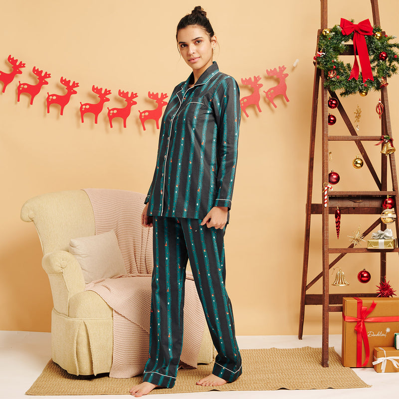 Treasure Tree Cotton Notched Collar Pyjama Set