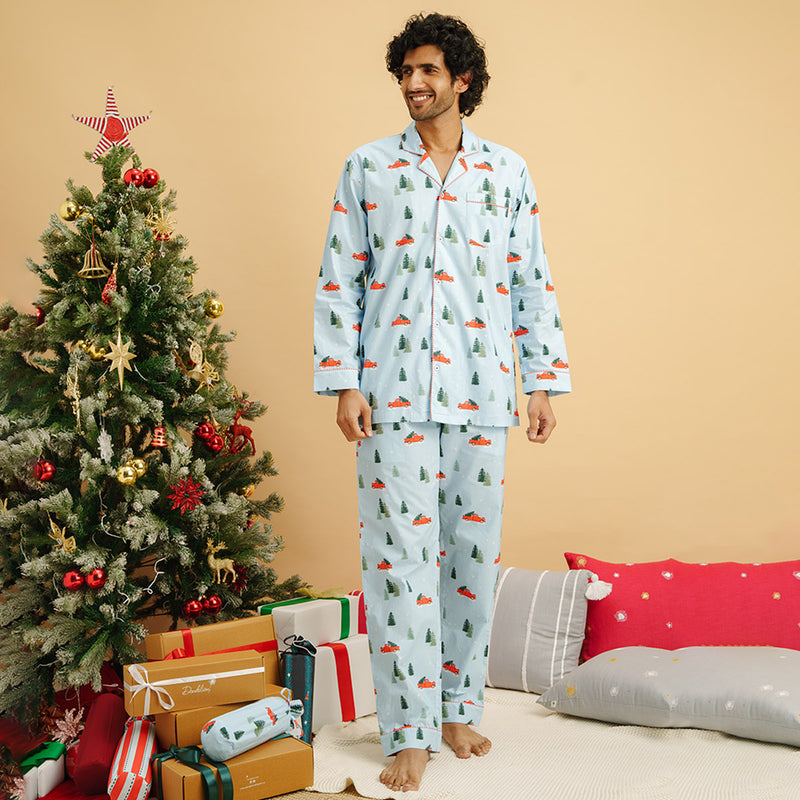 Frosty Ride Cotton Notched Pyjama Set - Men