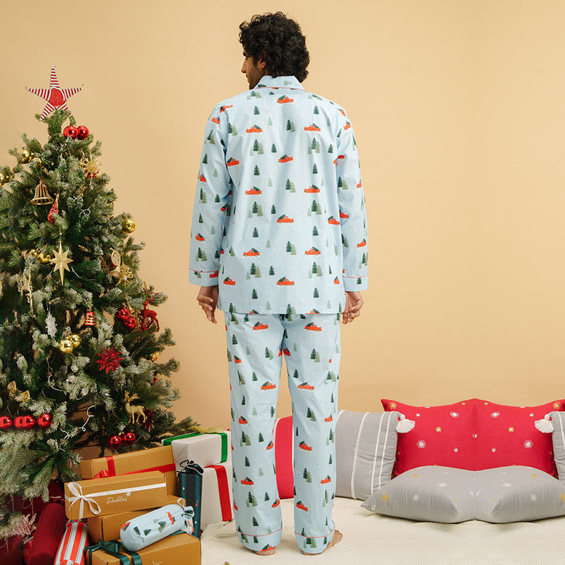 Frosty Ride Cotton Notched Pyjama Set - Men