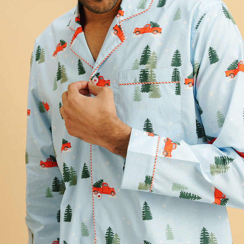 Frosty Ride Cotton Notched Pyjama Set - Men