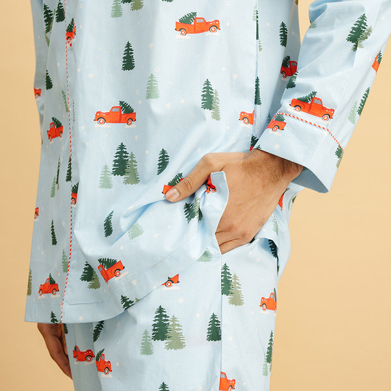 Frosty Ride Cotton Notched Pyjama Set - Men