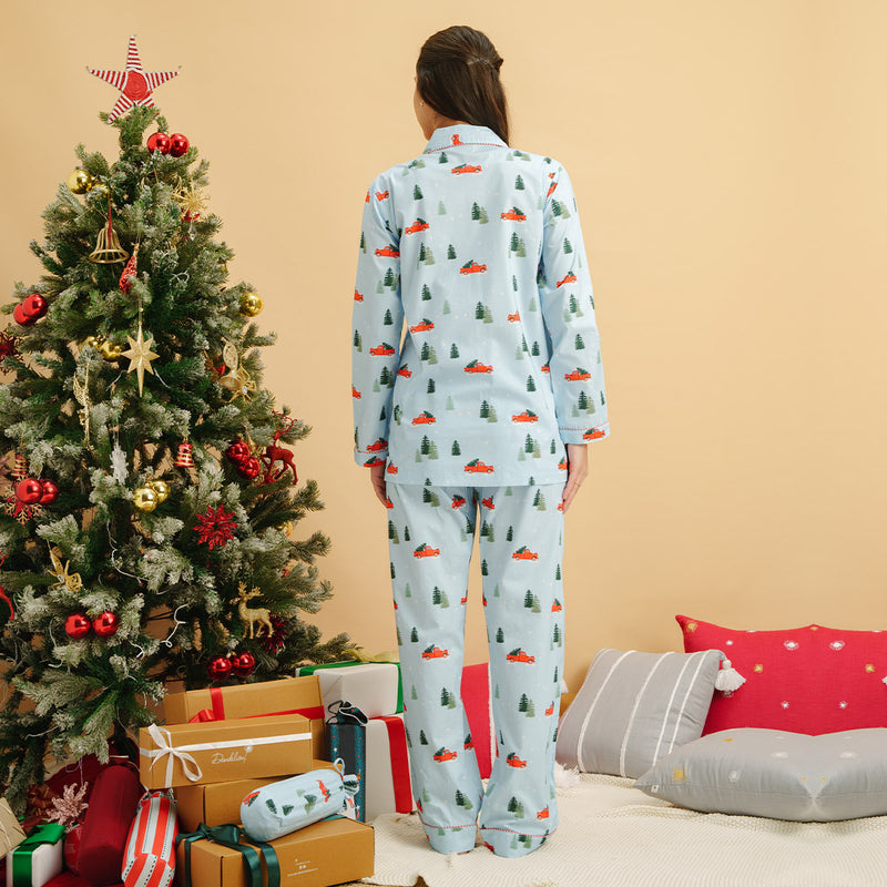 Frosty Ride Cotton Notched Pyjama Set - Women