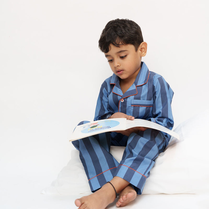 Indigo Tracks Cotton Notched Pyjama Set