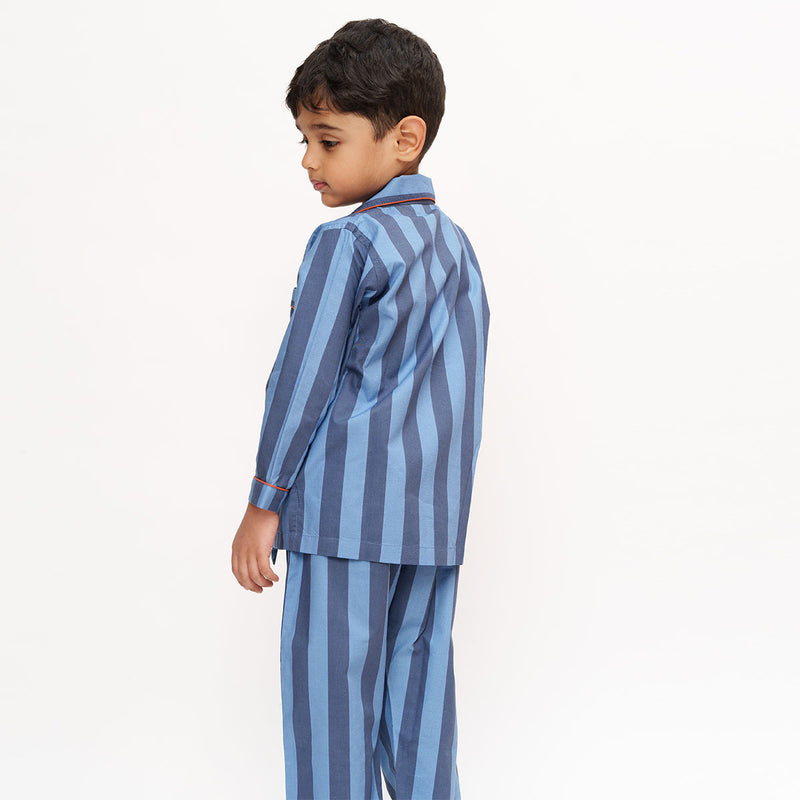 Indigo Tracks Cotton Notched Pyjama Set