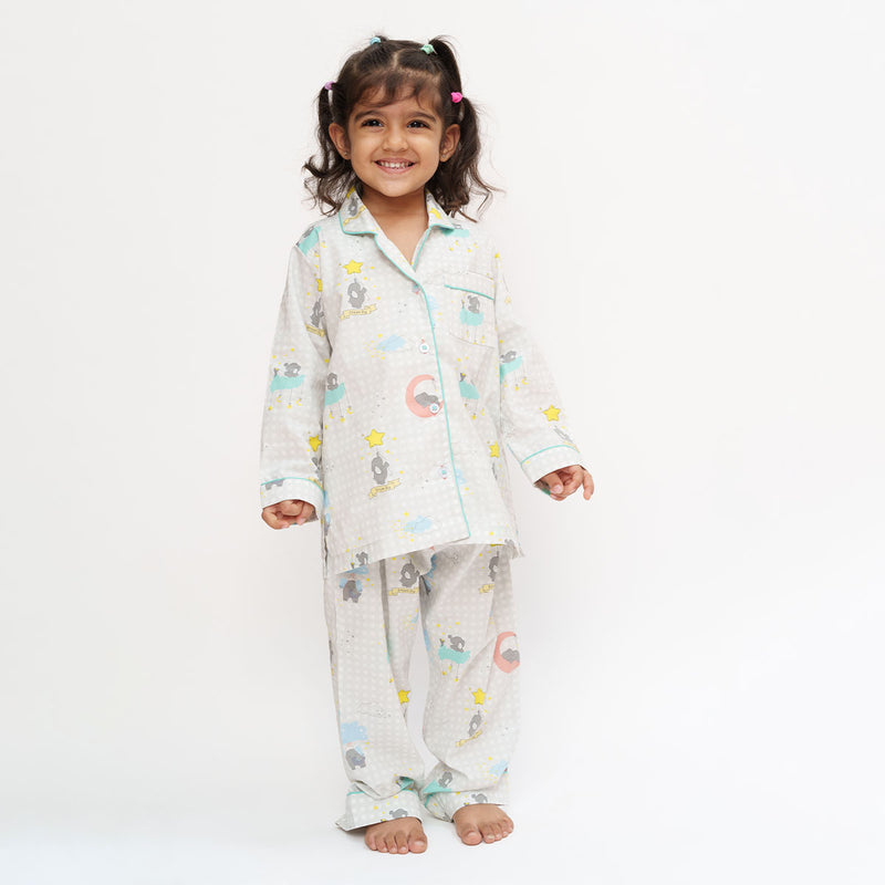 Elephant On Cloud Cotton Notched Pyjama Set