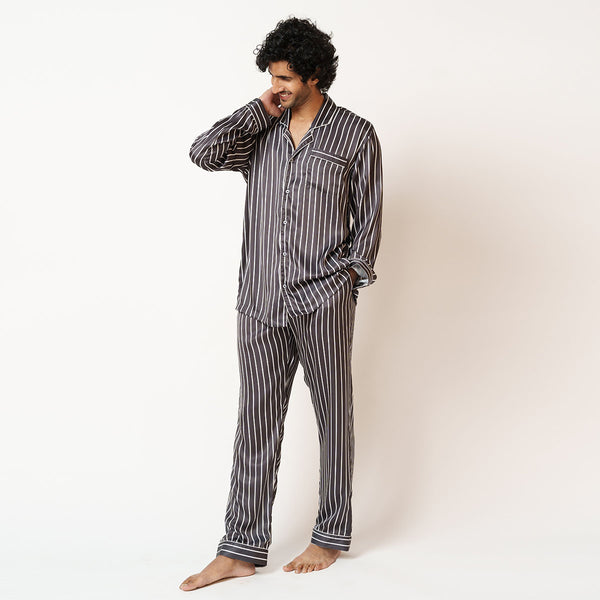 Midnight Moon Satin Notched Pyjama Set