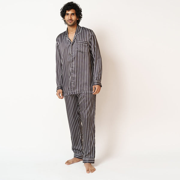 Midnight Moon Satin Notched Pyjama Set