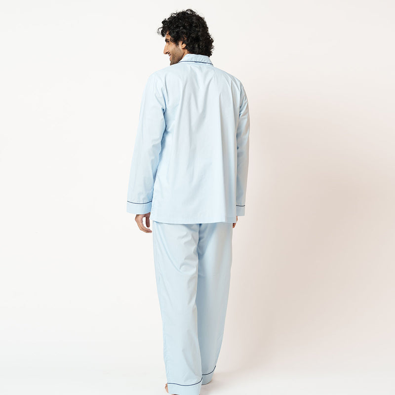 Azure Embroidered Cotton Notched Pyjama Set