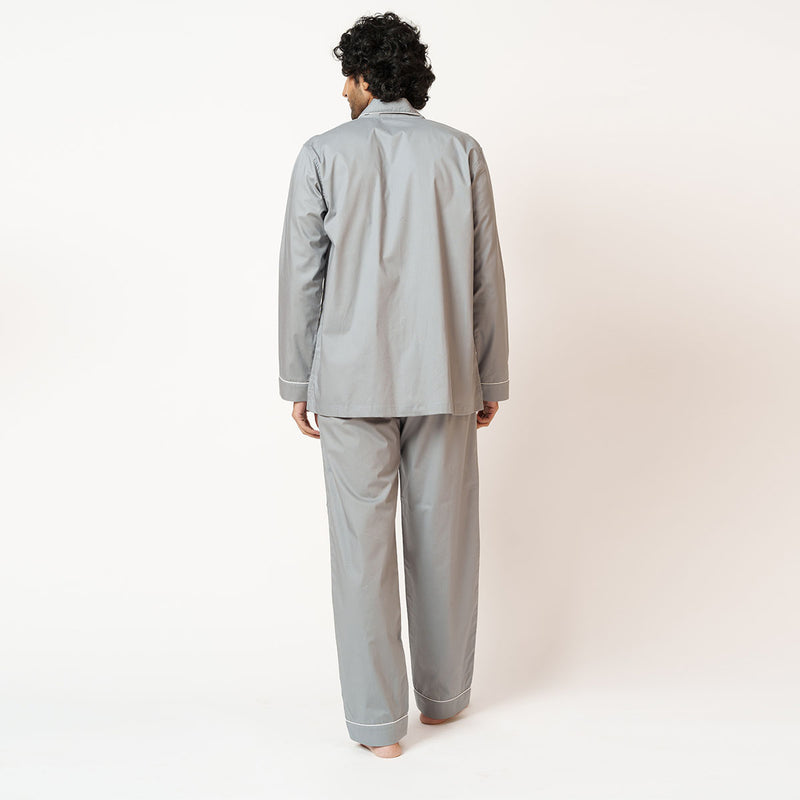 Grey Cotton Notched Pyjama Set