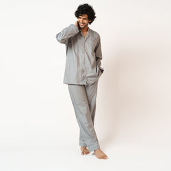 Grey Cotton Notched Pyjama Set