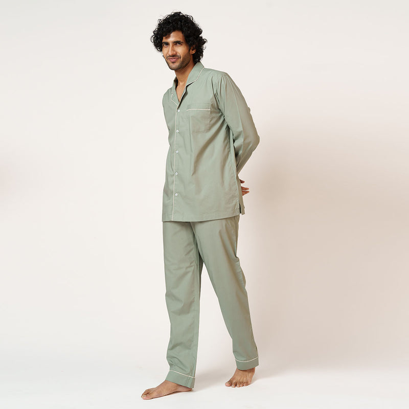 Sage Suave Cotton Notched Pyjama Set