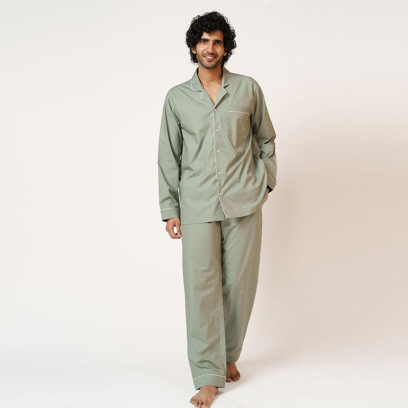 Sage Suave Cotton Notched Pyjama Set