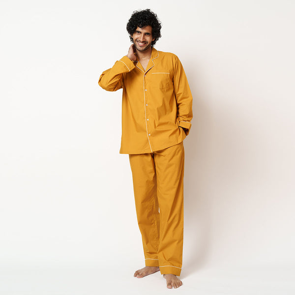 Mustard Muse Cotton Notched Pyjama Set