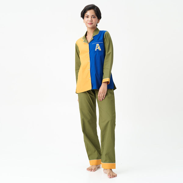 Sundrop Embroidered Cotton Notched Collar Pyjama Set