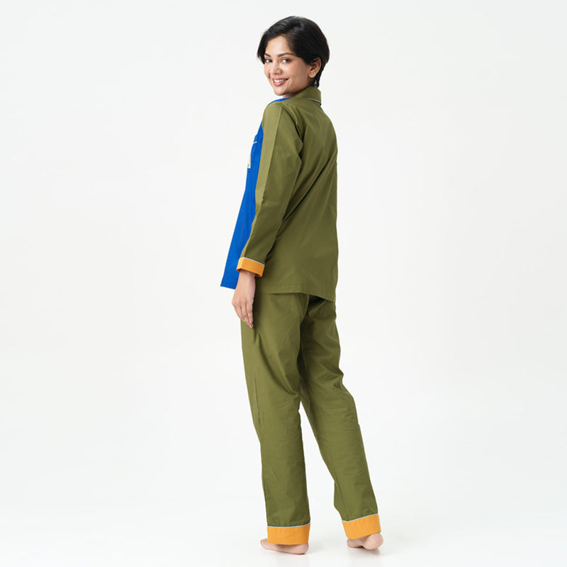 Sundrop Embroidered Cotton Notched Collar Pyjama Set