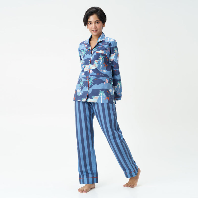 Tropique Cotton Notched Collar Pyjama Set