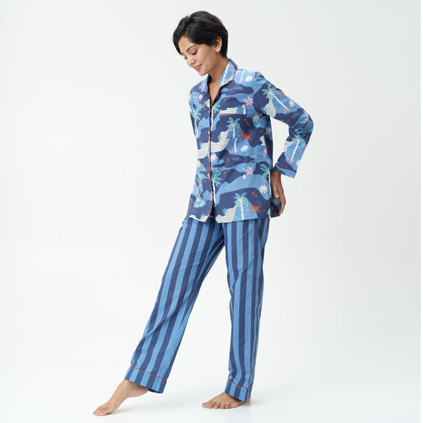 Tropique Cotton Notched Collar Pyjama Set