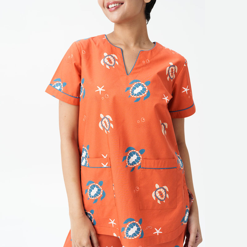 Turtle Tide Cotton Dip-Neck Pyjama Set