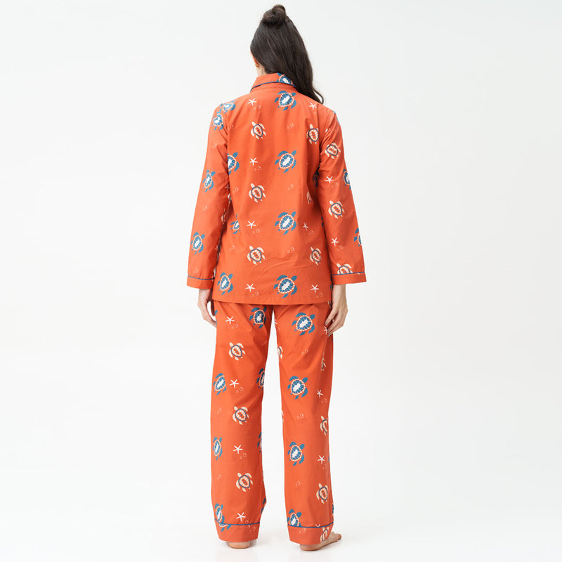 Turtle Tide Cotton Notched Collar Pyjama Set