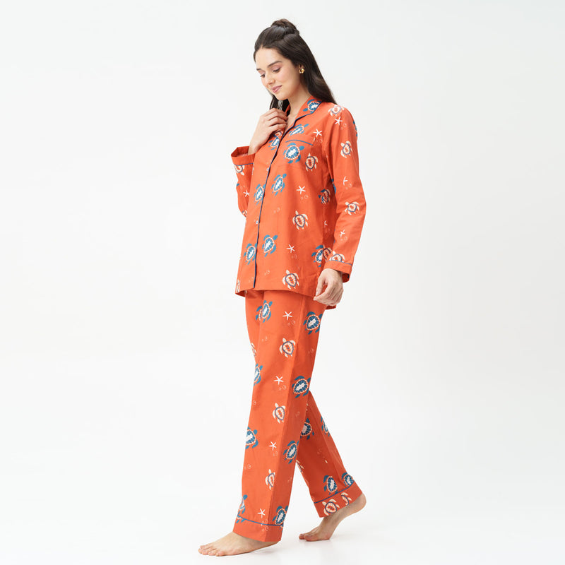 Turtle Tide Cotton Notched Collar Pyjama Set