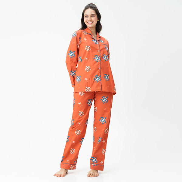 Turtle Tide Cotton Notched Collar Pyjama Set