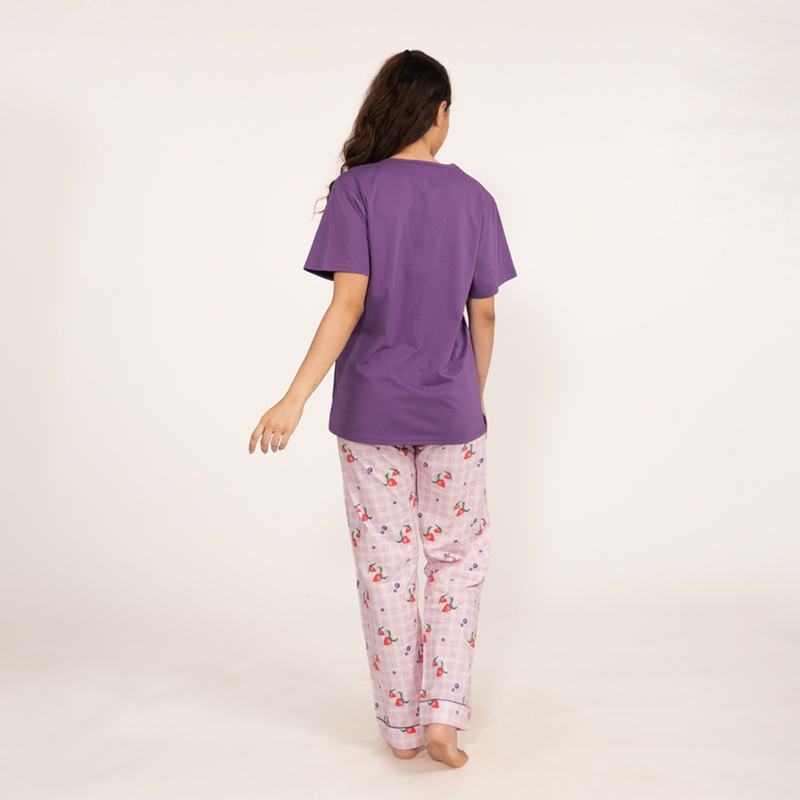 Berry Patch Embroidered T-shirt & Cotton Pyjama Women's