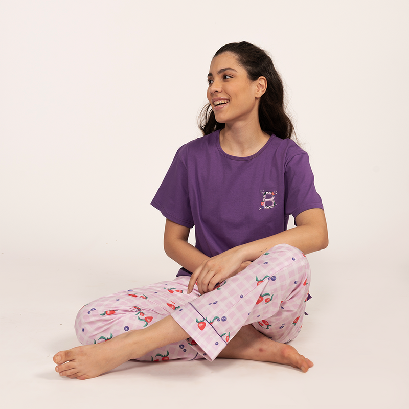 Berry Patch Embroidered T-shirt & Cotton Pyjama Women's