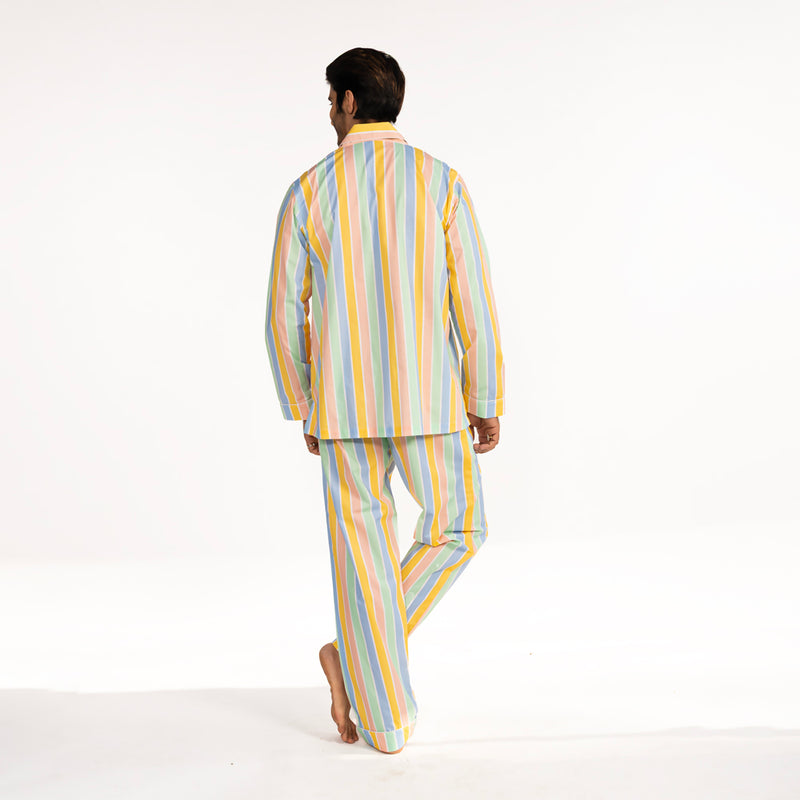 Pastel Paradox Cotton Notched Collar Pyjama Set - Men