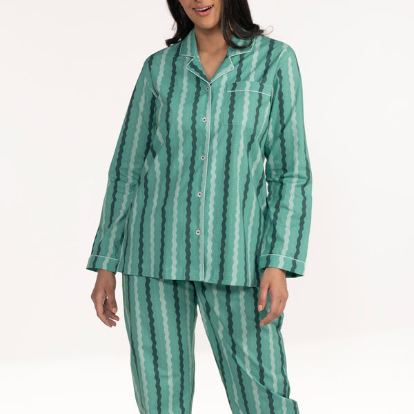 Evergreen Cotton Notched Collar Pyjama Set