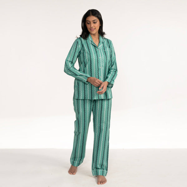 Evergreen Cotton Notched Collar Pyjama Set