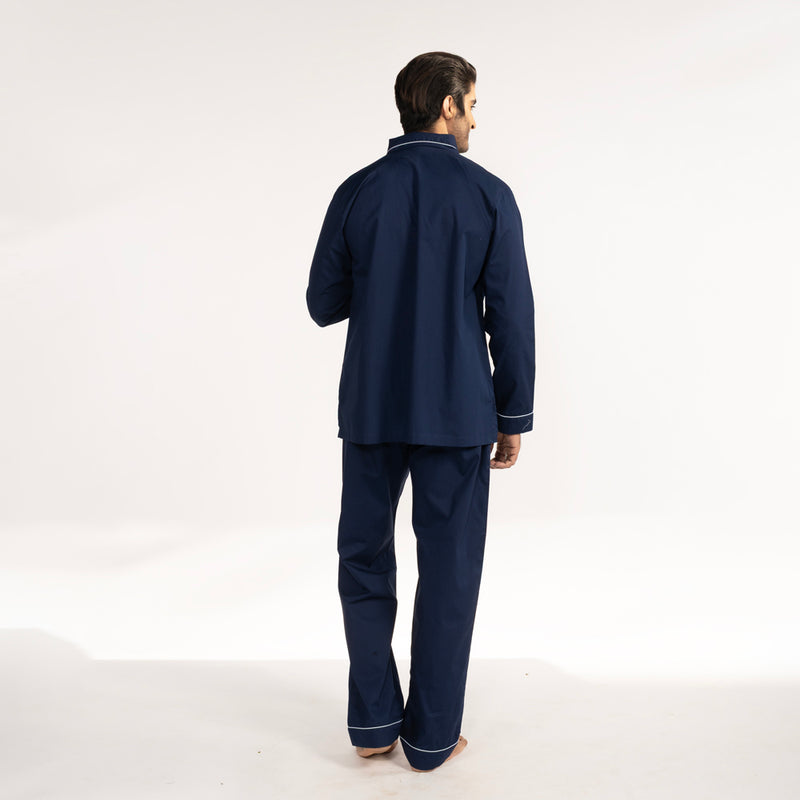 Blue Lagoon Cotton Notched Collar Pyjama Set - Men