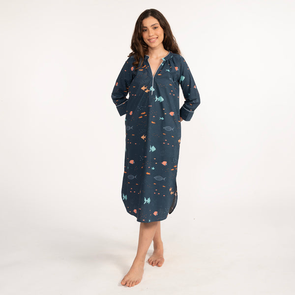 Deep Dive Cotton Dip-Neck Sleep Dress