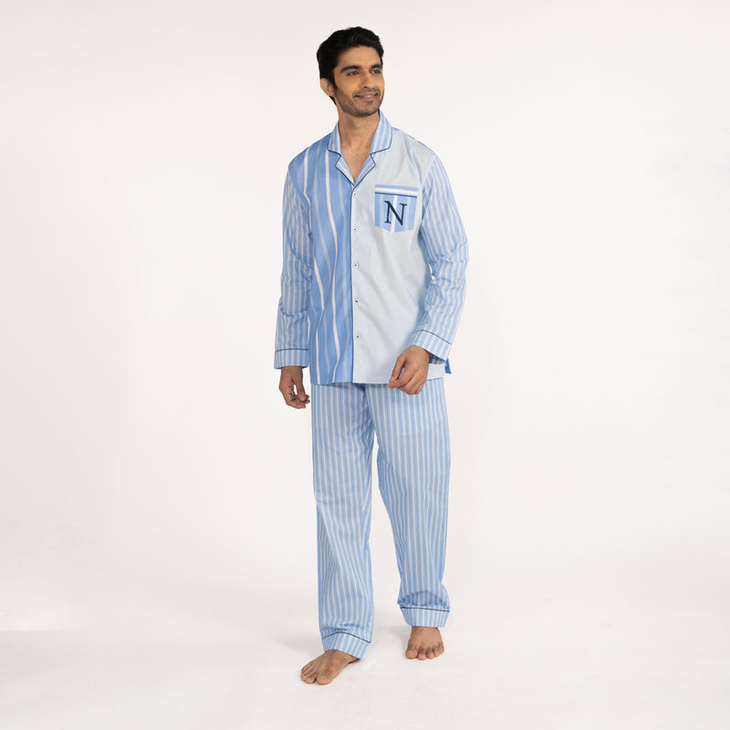 Oceanbreeze Cotton Notched Collar Pyjama Set - Men