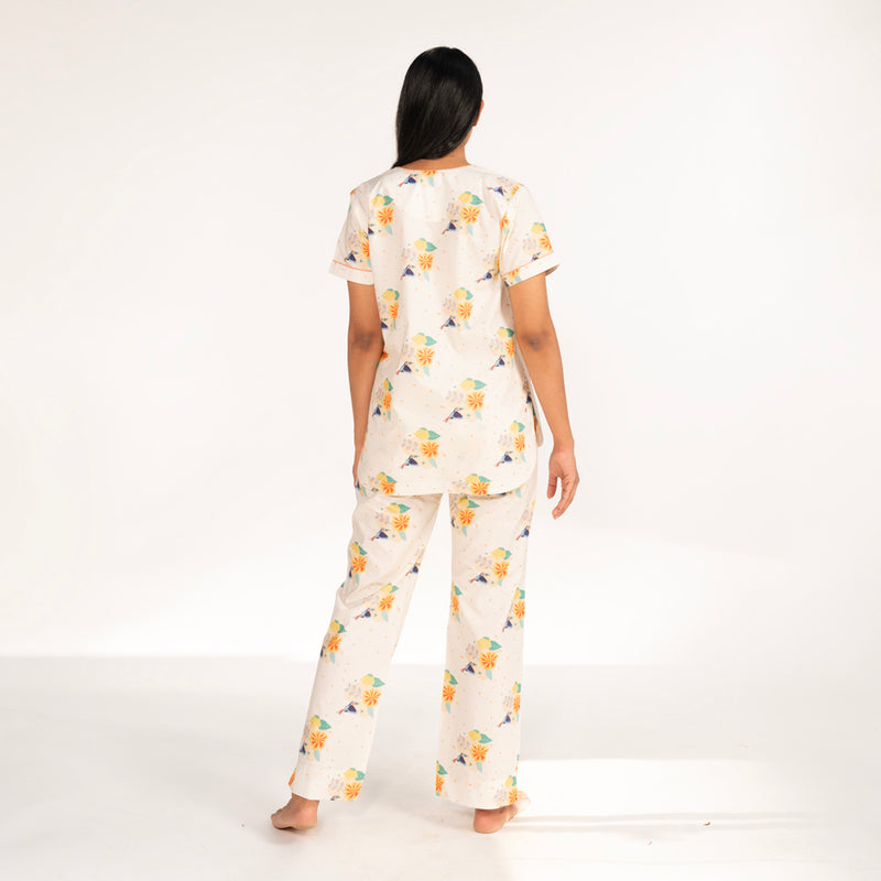 Toucan Bloom Cotton Dip-Neck Pyjama Set