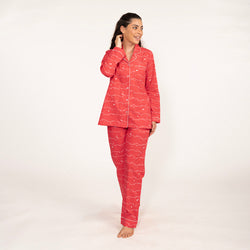 Swirl Cotton Notched Collar Pyjama Set